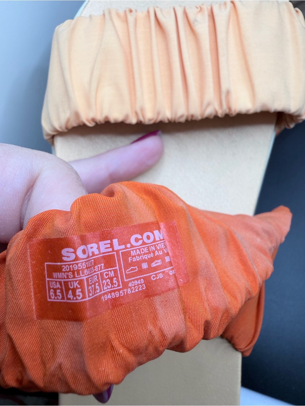 Sorel Ruched Two-Band Slide Sandals in Orange and Peach - Picture 9 of 10